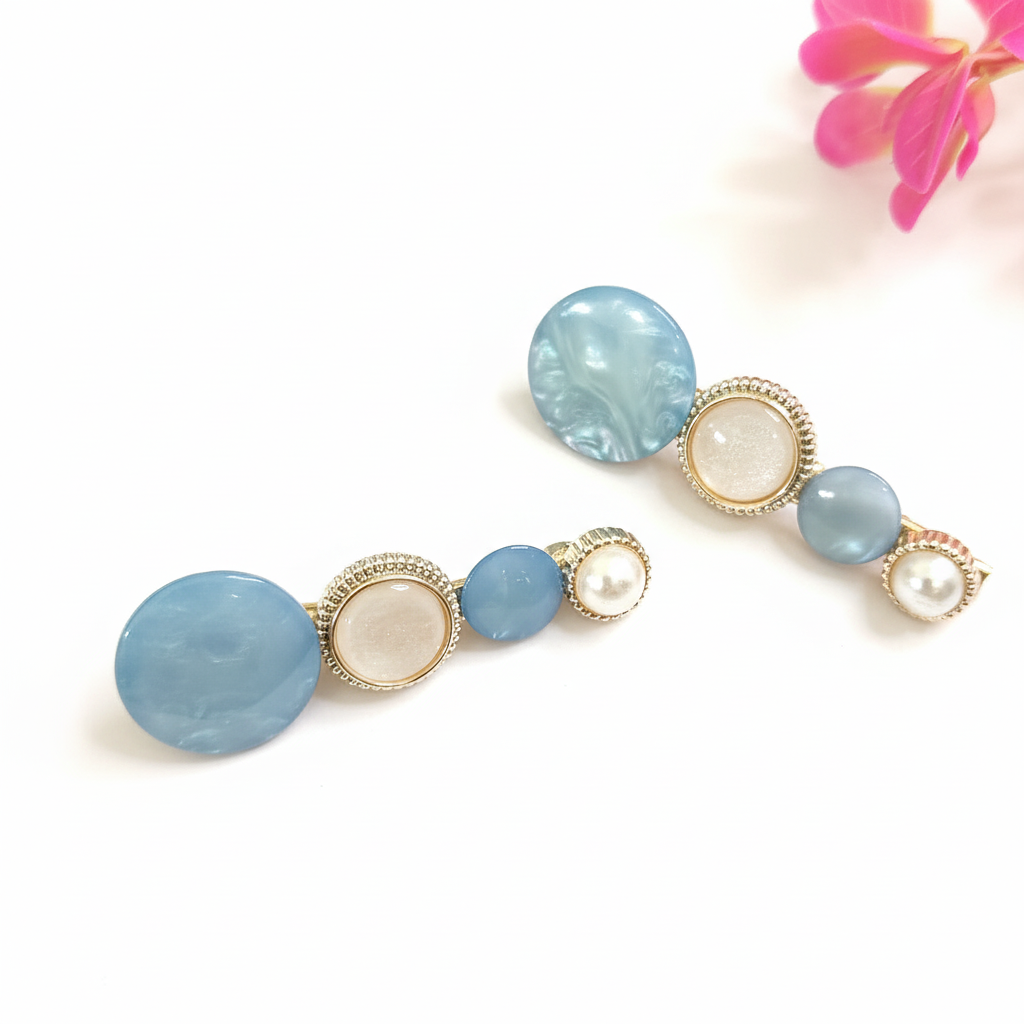 Korean Blue Pearl Clip 1 Pair
