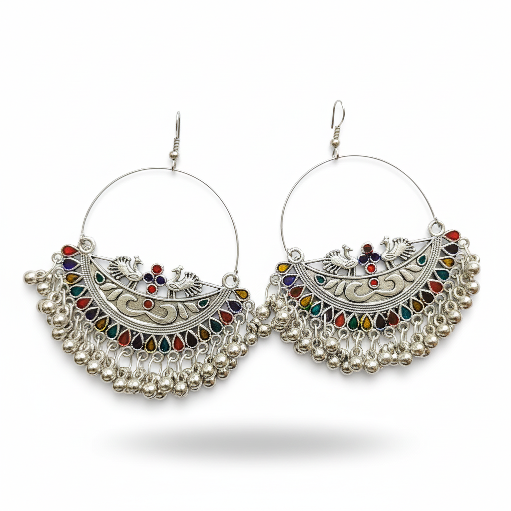 Oxidised Drop Multicolor Jhumka