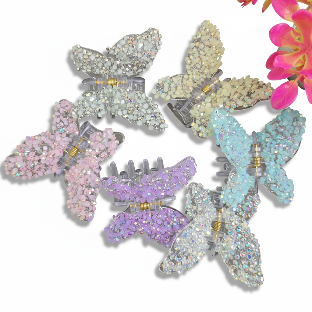 Glitter Butterfly Hair Claws