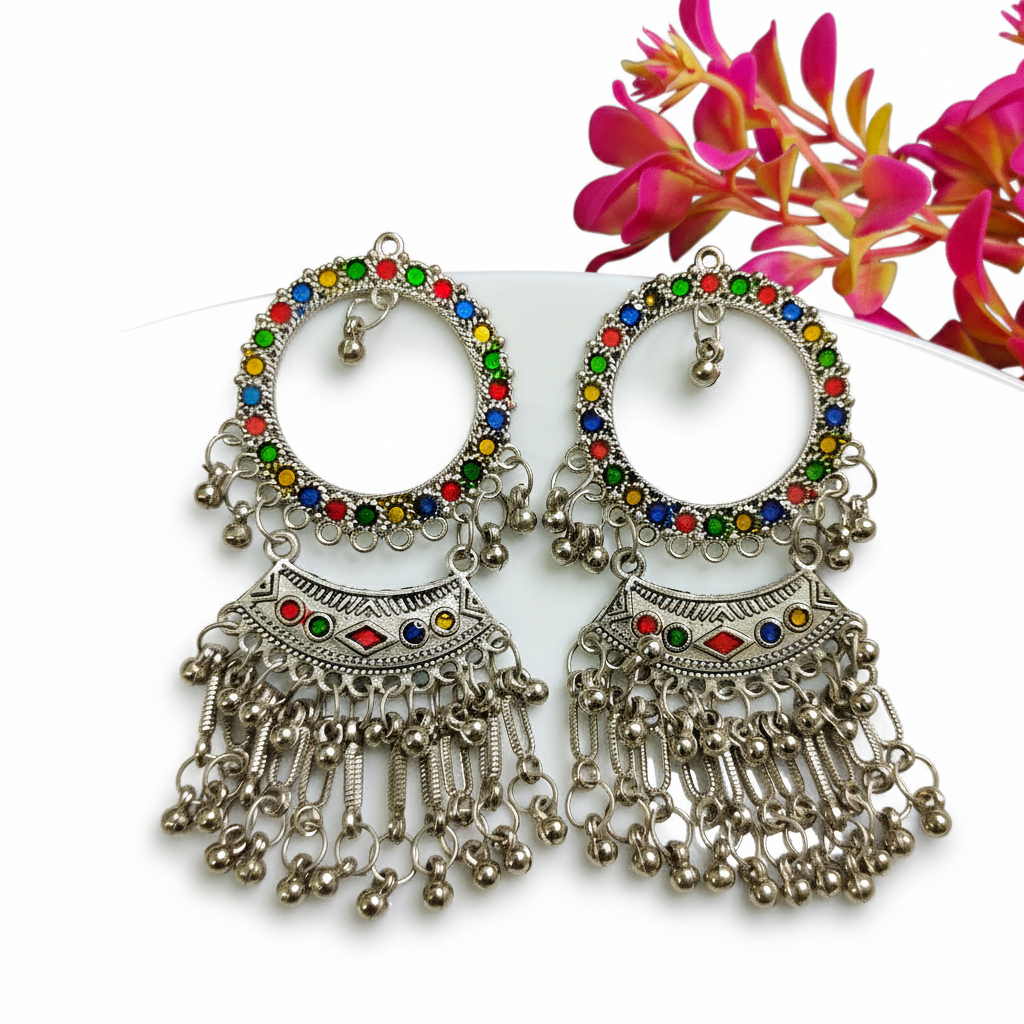 Multicolor Oxidised Drop Jhumka