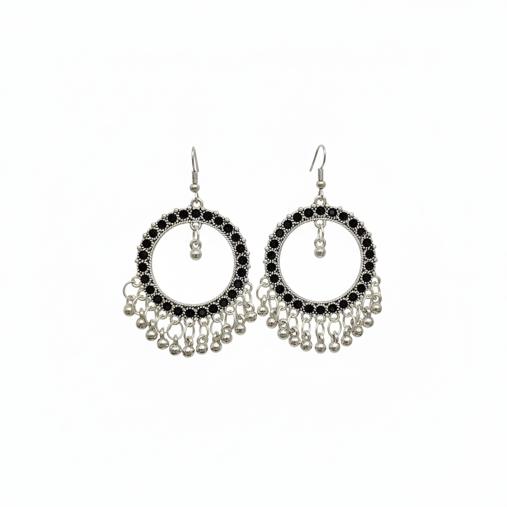 Black Design Oxidised Jhumka