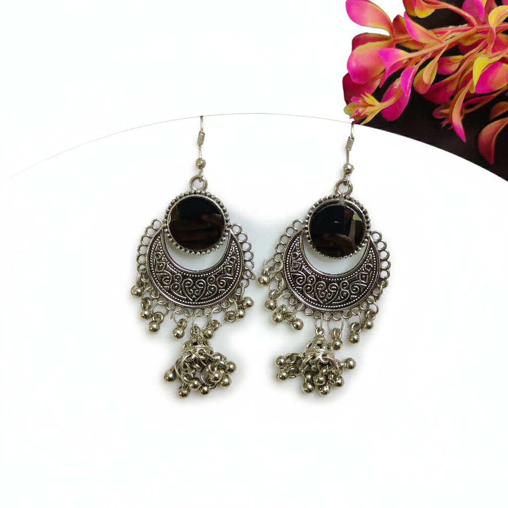 Shiny Black Hook Drop Oxidised Jhumka