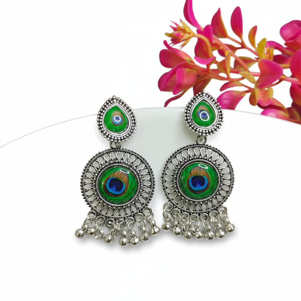 Oxidised Peacock Jhumka