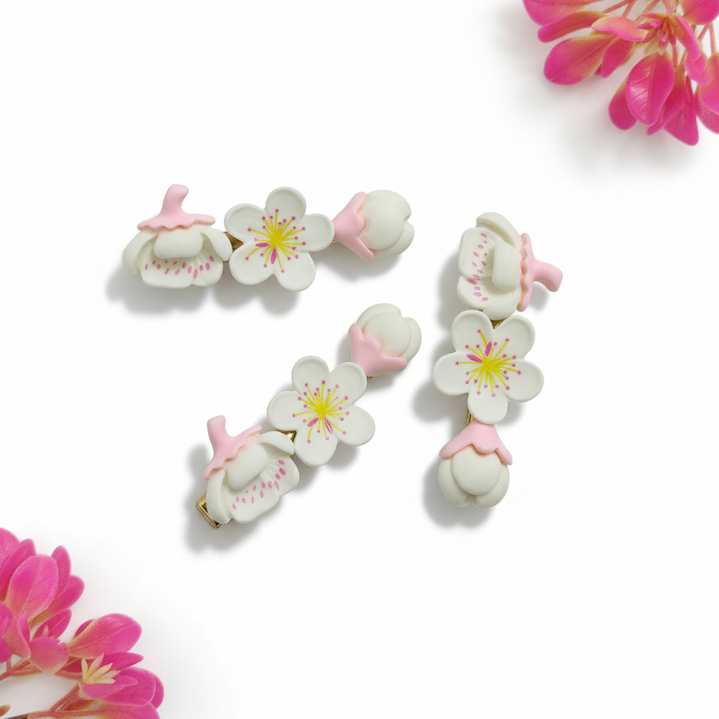 Flower White Clip 1 Pair