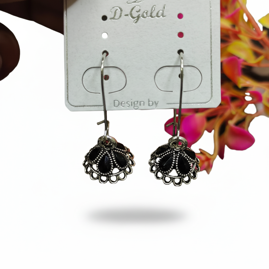 Black Oxidise Hook Drop Earrings
