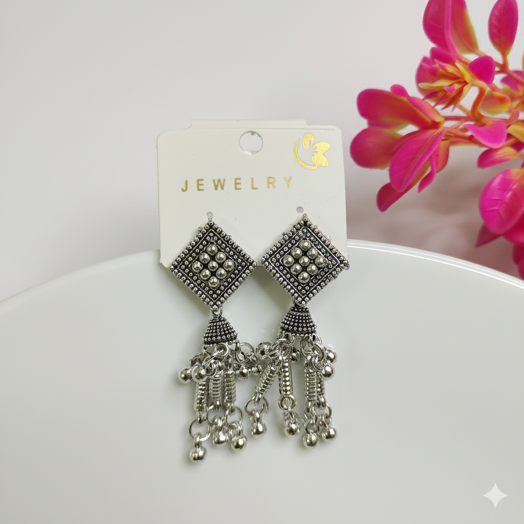 Square Oxidised Jhumka