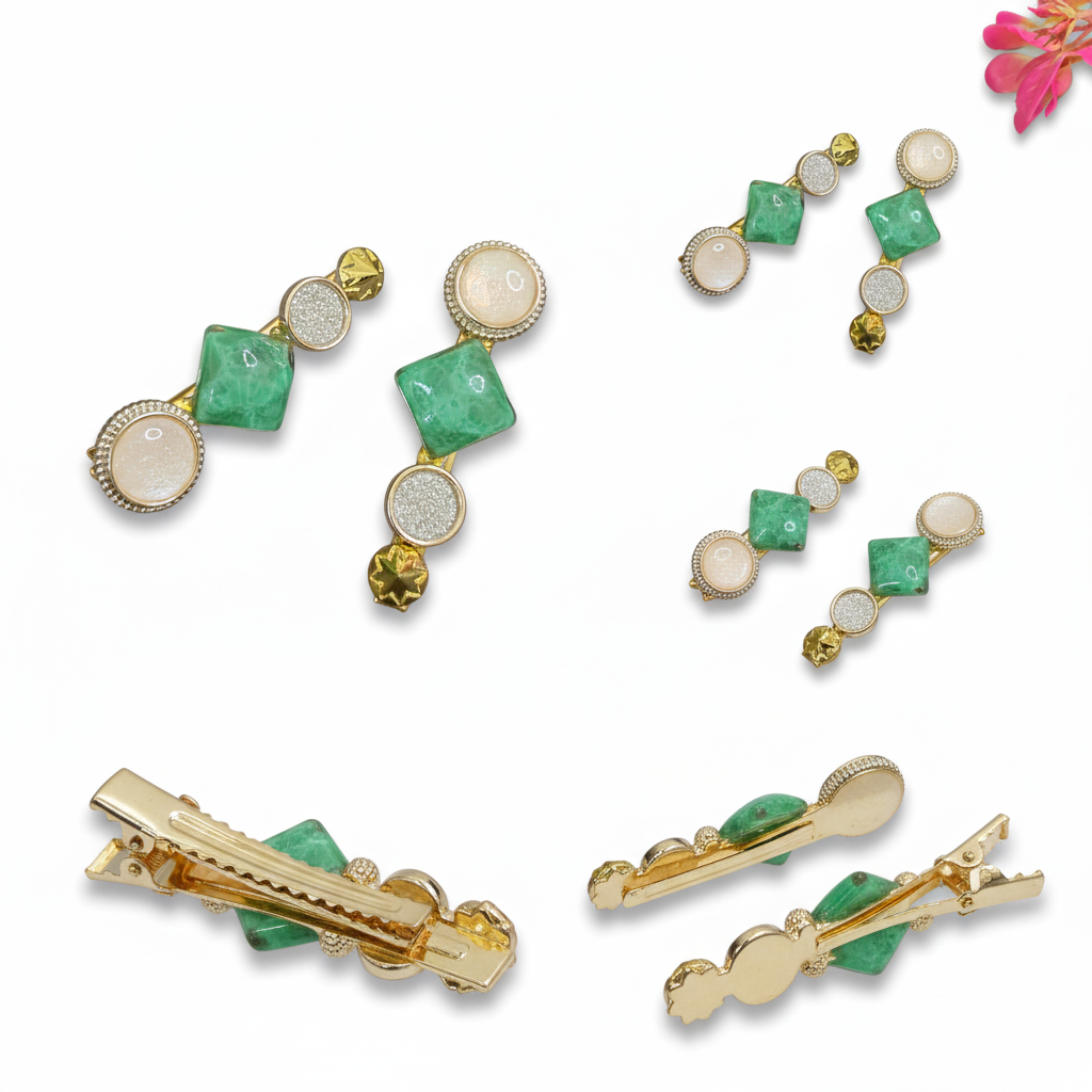 Korean Pearl Green Clips 1 Pair