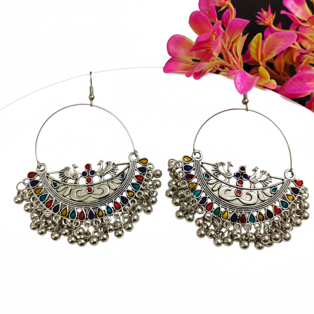 Oxidised Drop Multicolor Jhumka