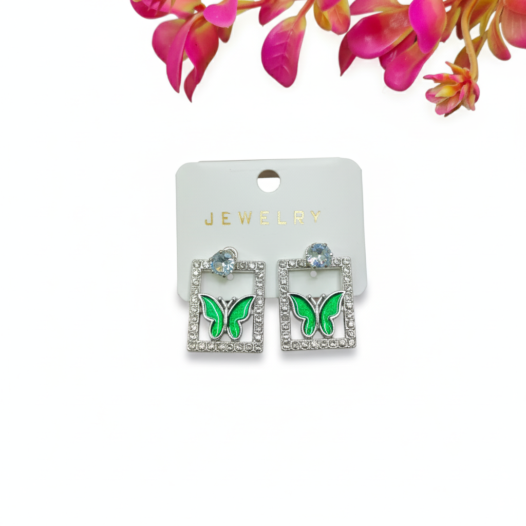 Green Butterfly Square Studs