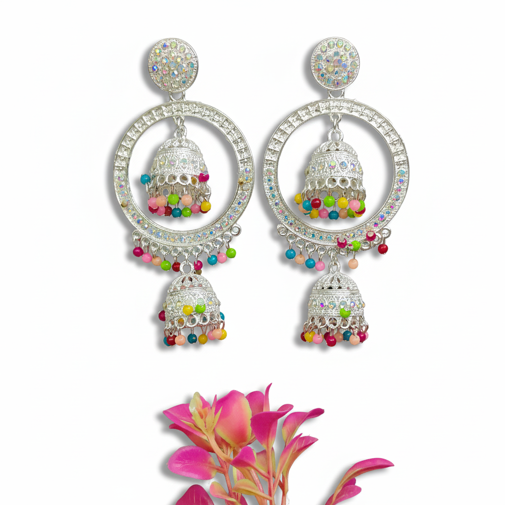 Beautiful Premium Silver Pearl Jhumka