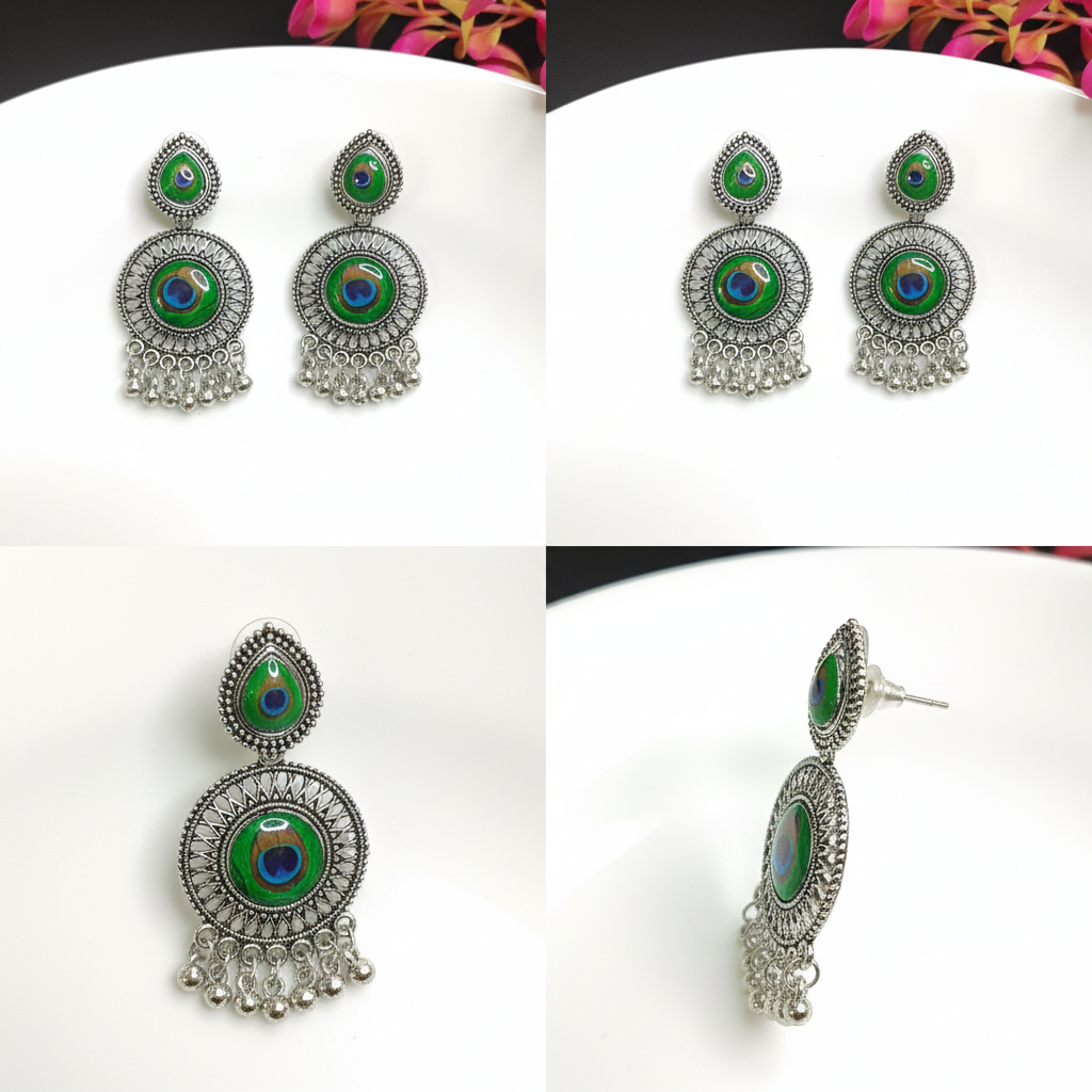 Oxidised Peacock Jhumka