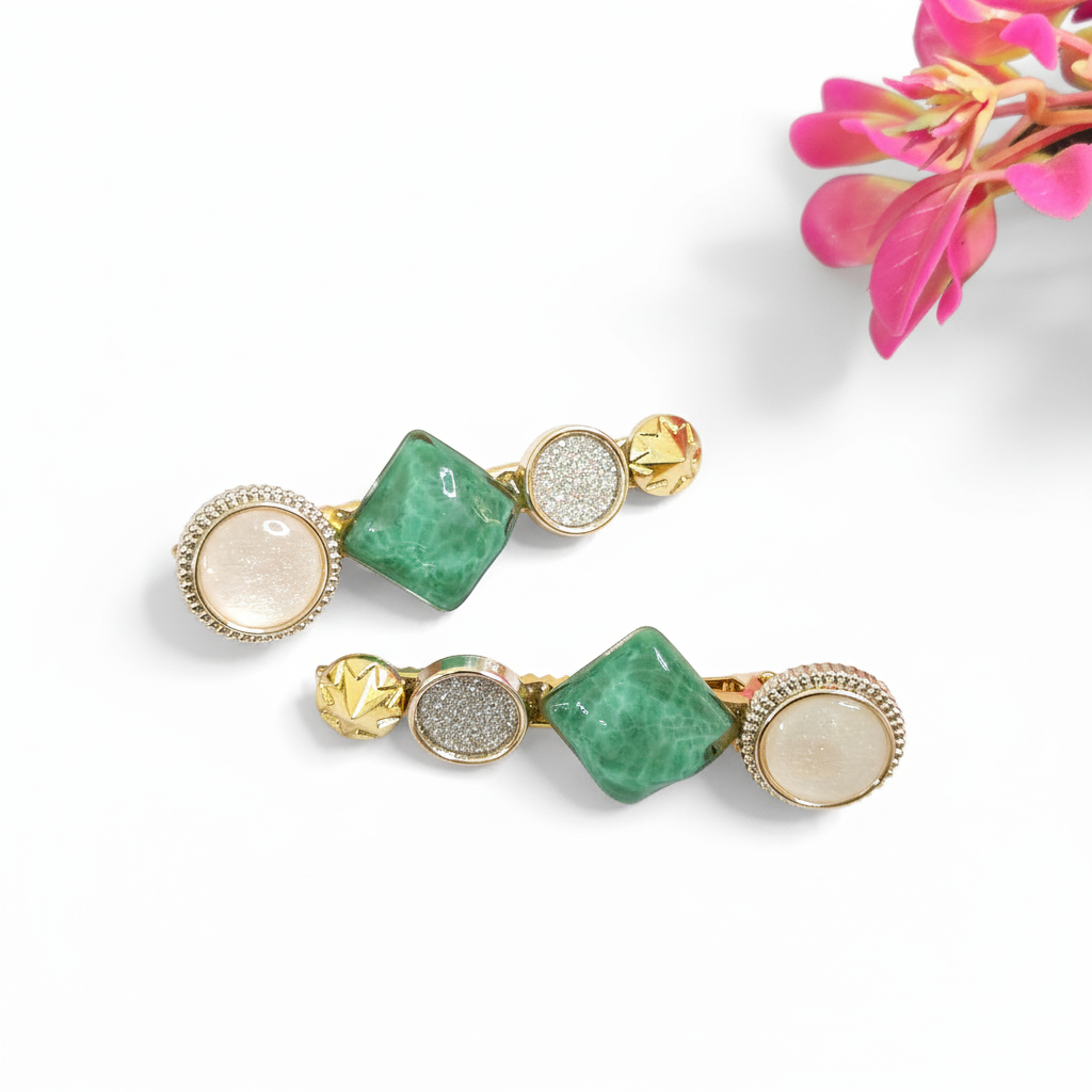 Korean Pearl Green Clips 1 Pair