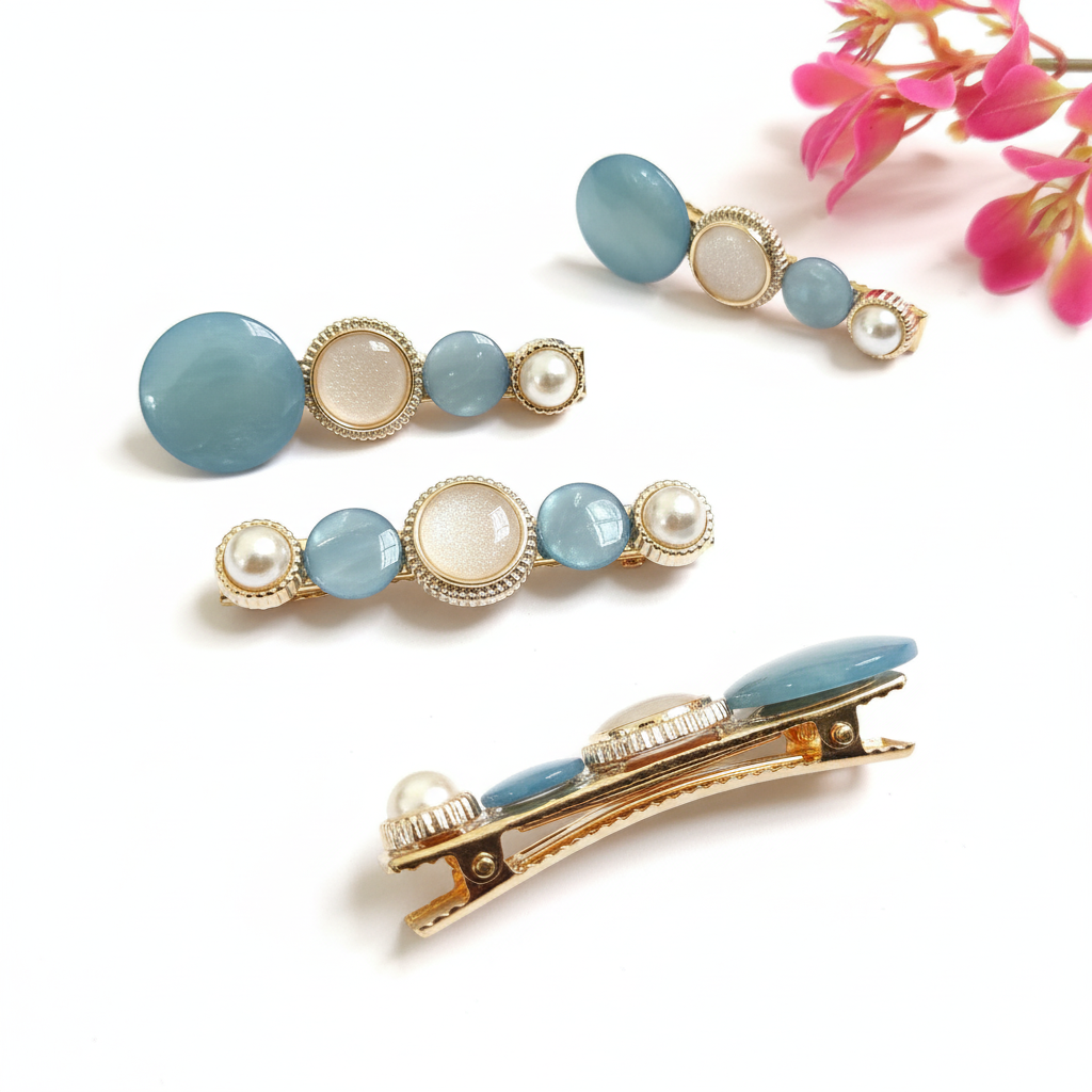 Korean Blue Pearl Clip 1 Pair