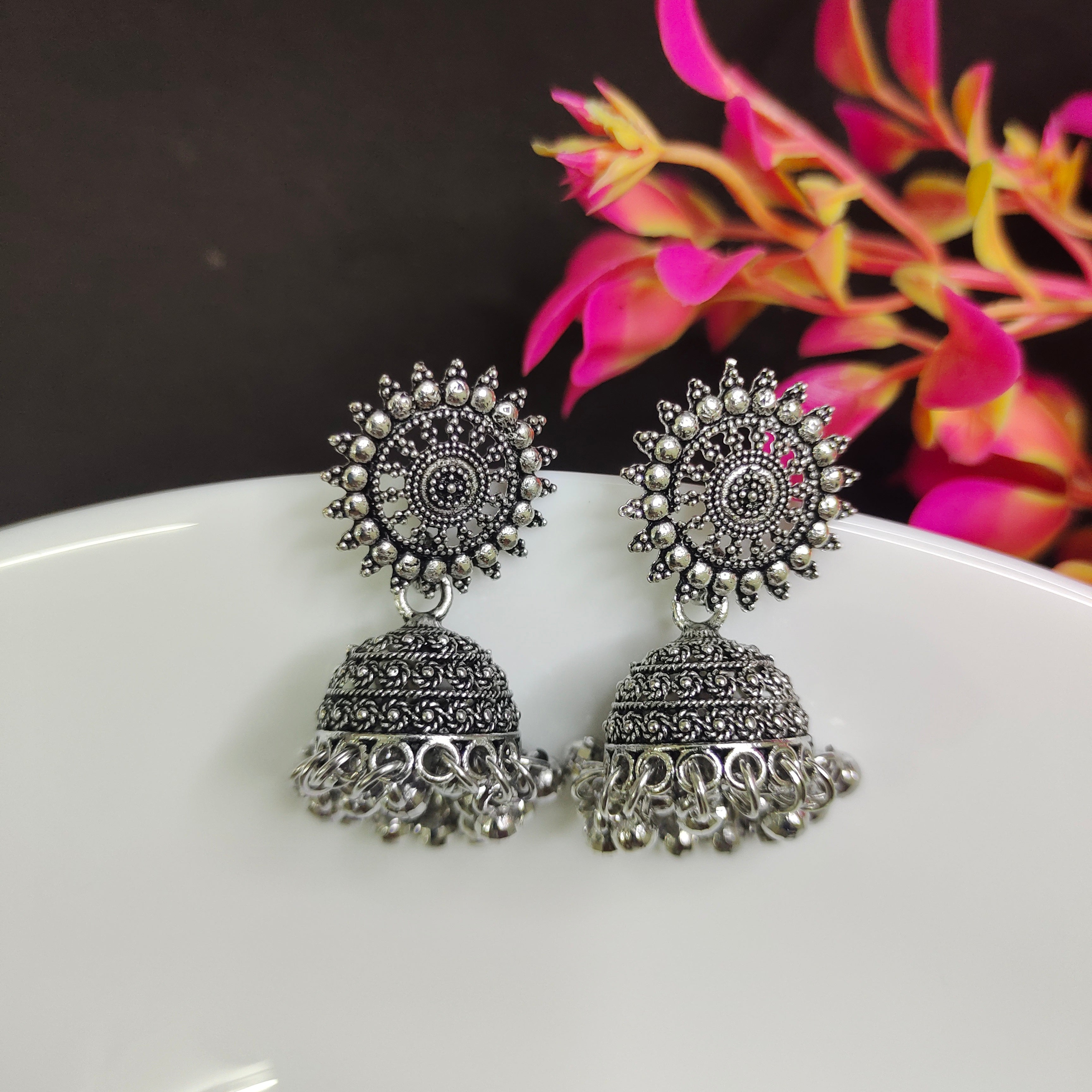 Silver Oxidised Jhumka