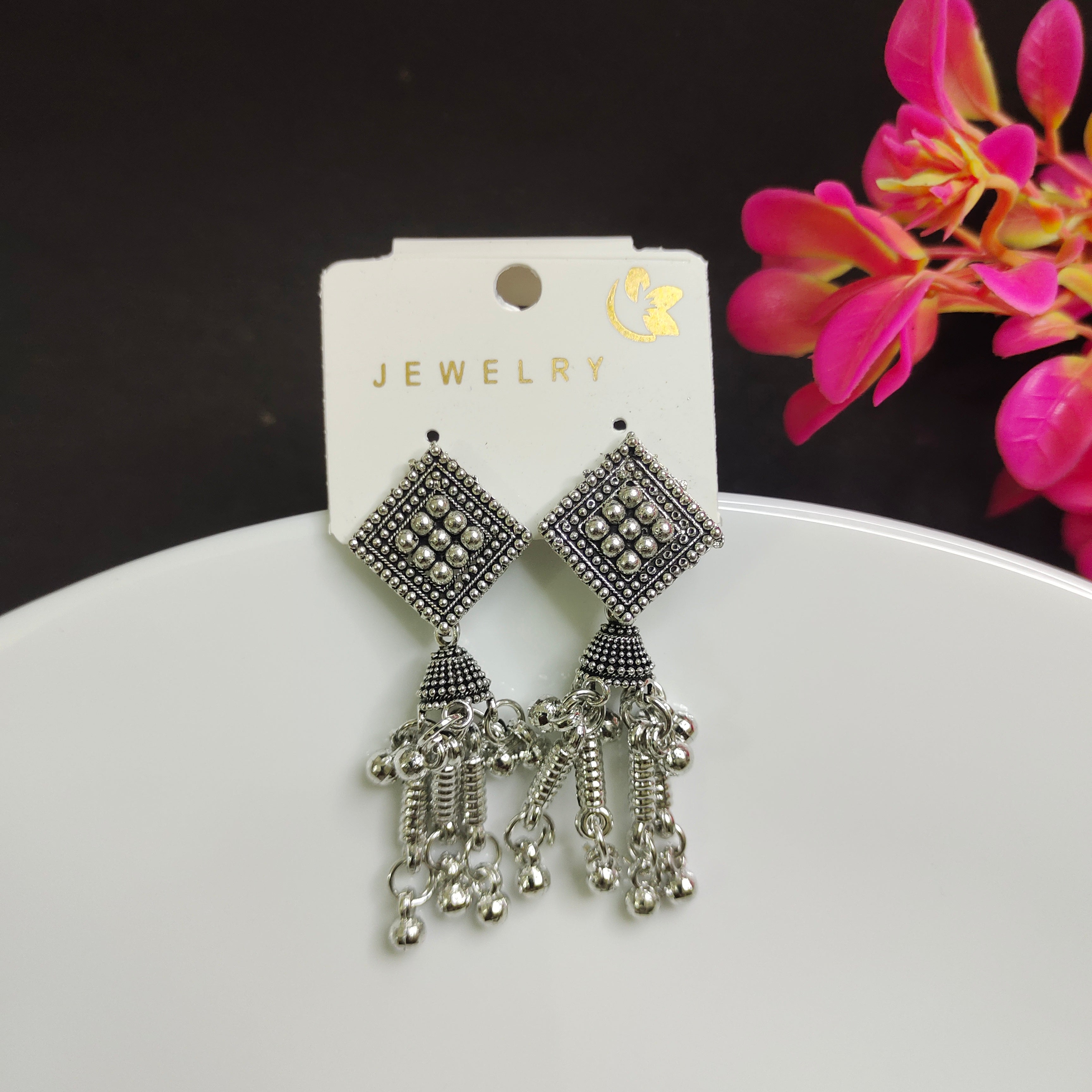 Square Oxidised Jhumka
